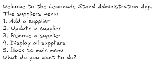 Application supplier mockup menu