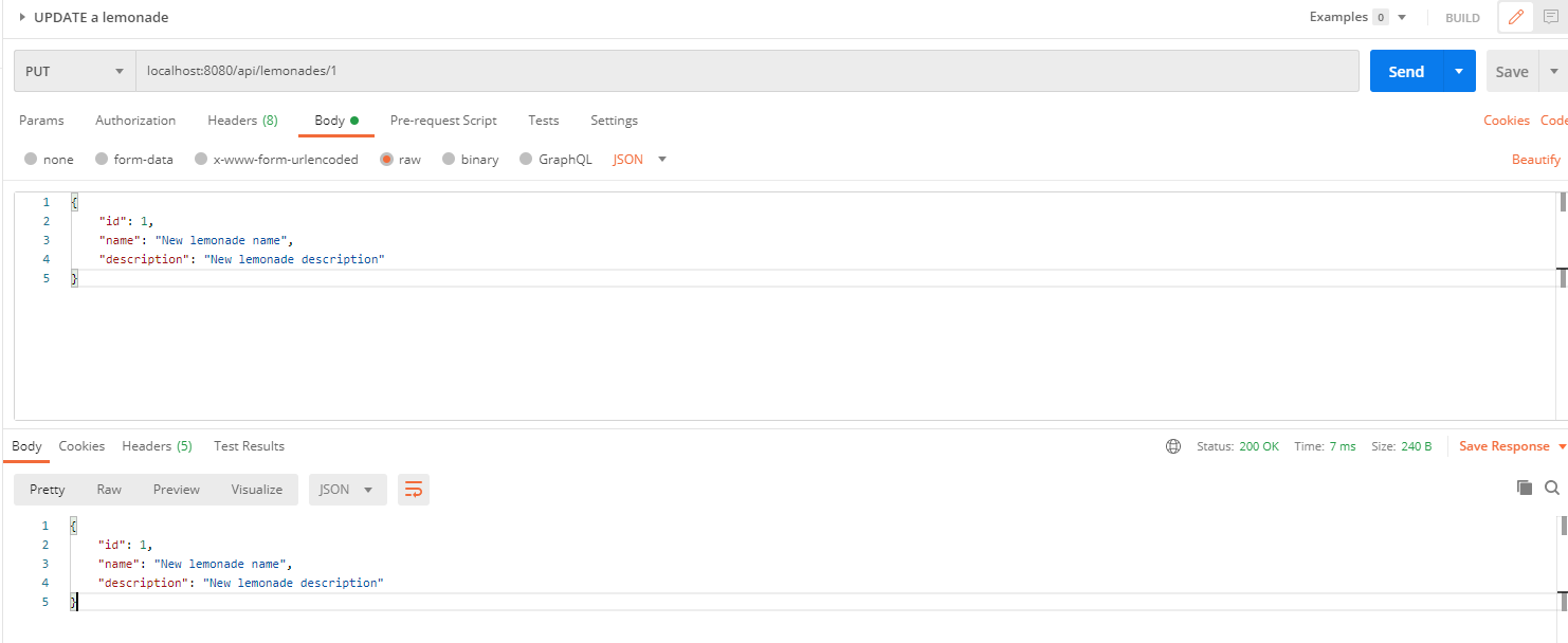 update PUT request REST API Postman