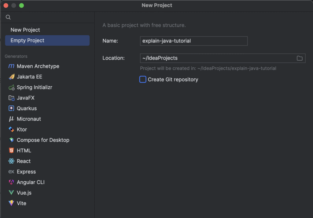 create a new project with intellij idea