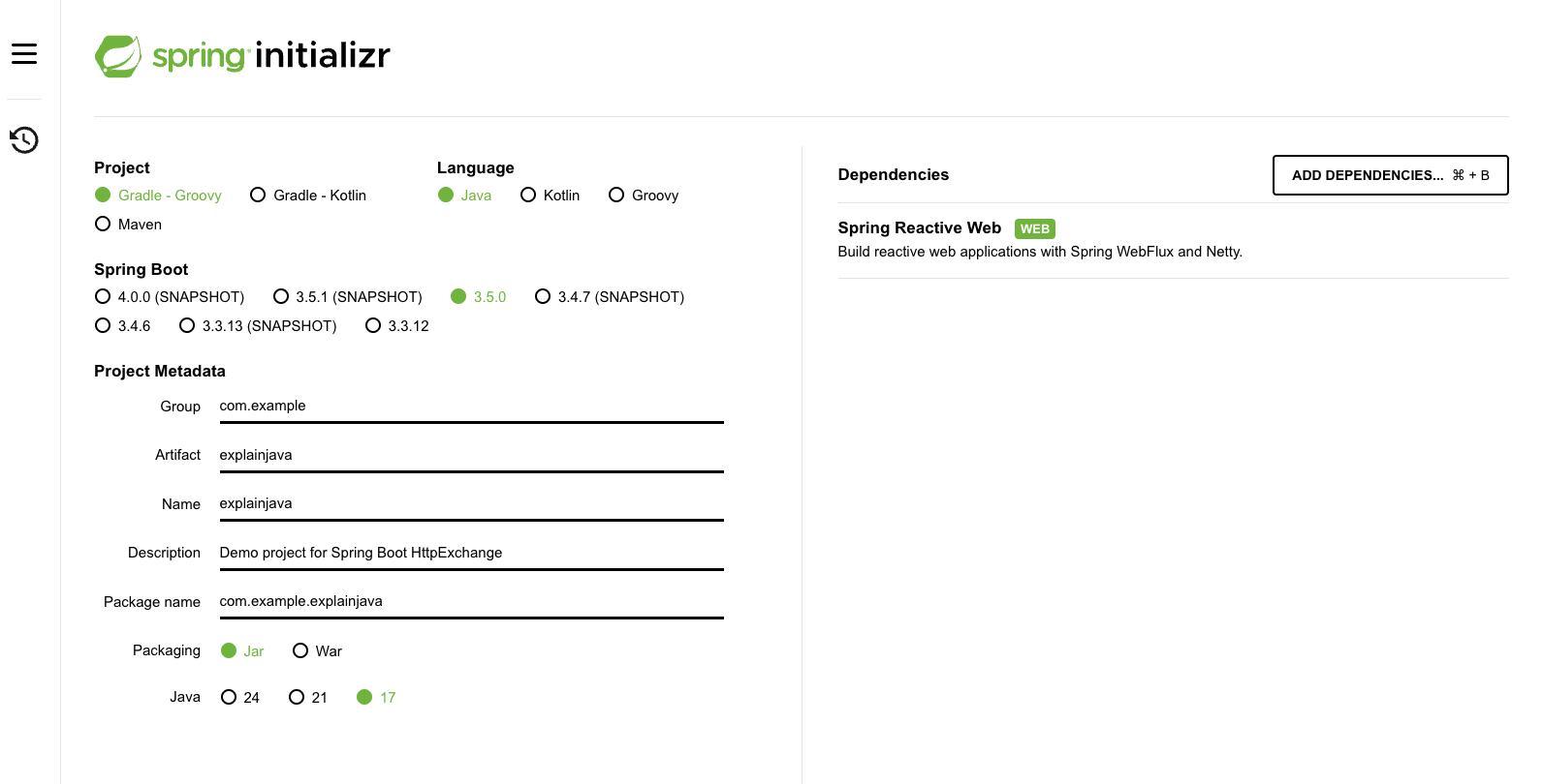 httpexchange spring initializr